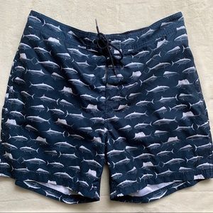 Nautical Large Fish Print Swim Trunks